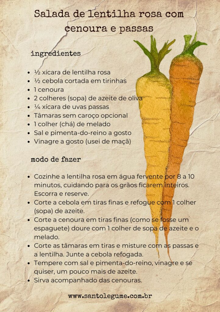 Salada de lentilha rosa - ficha de receita