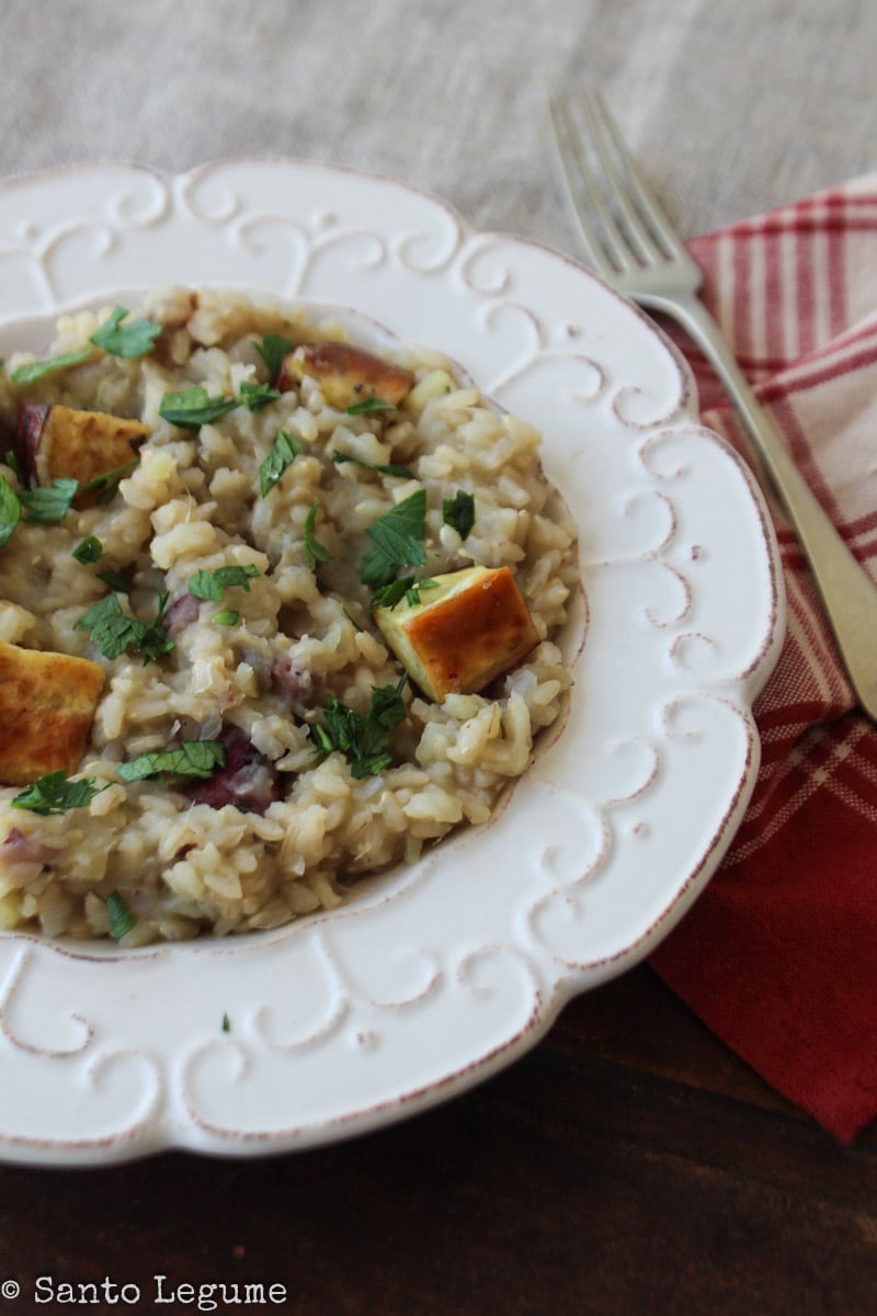 Risoto de batata-doce e alho assado